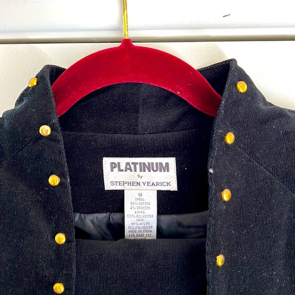 PLATINUM BY STEPHEN YEARICK BLACK CORDUROY EMBROIDERED SUIT WITH FAUX FUR WRIST - Picture 3 of 13